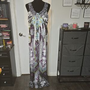 EUC Apt. 9 Multicolored Sleeveless Maxi Dress W/ Embellished Neckline Size XL